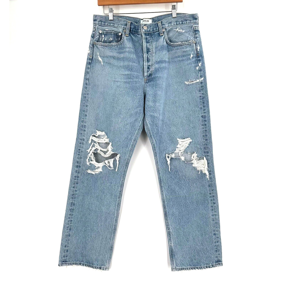 Agolde Womens 90's Mid Rise Loose Fit Jeans Size 31 In Fall Out Distressed